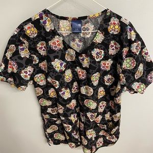 Sugar Skulls Halloween Scrub Top